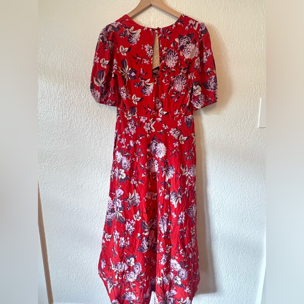 Maeve by Anthropologie Red Floral Puff Sleeve Hi Lo Dress Size 10 - Picture 4 of 9